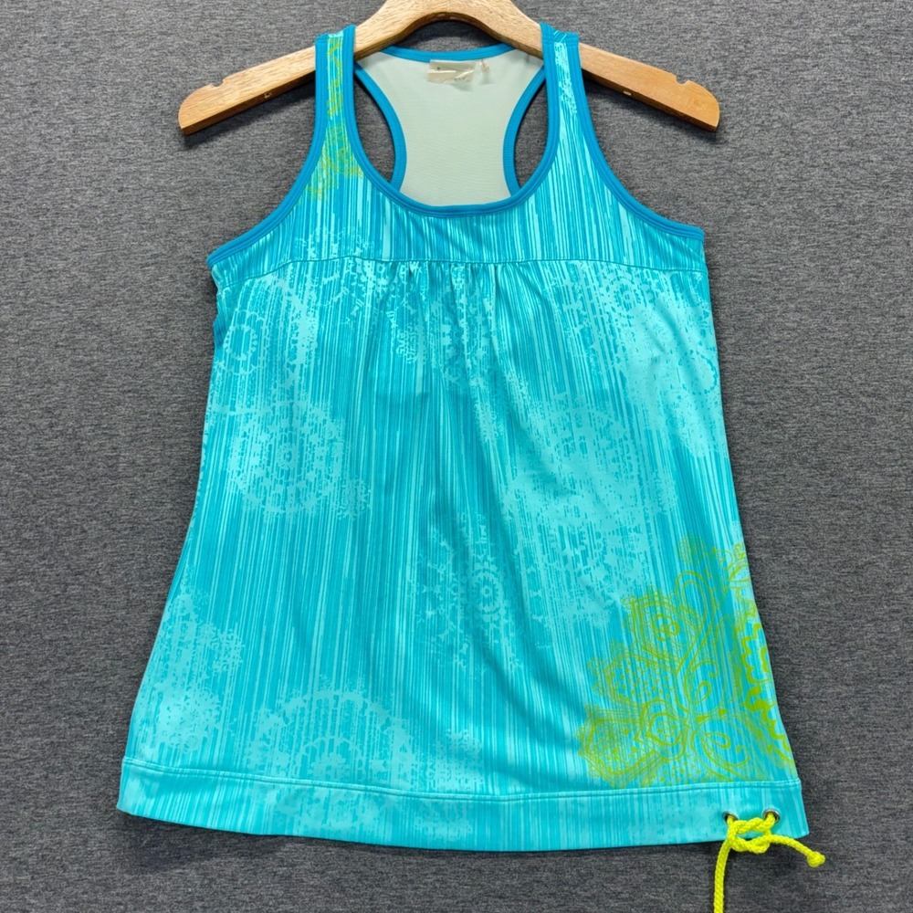 Athleta Tank Womens M Racerback Built In Bra Drawcord Top Blue Lightweight